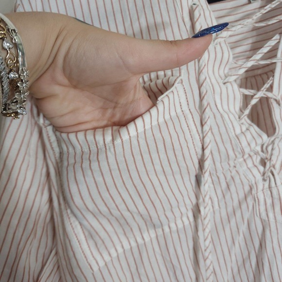 Madewell Womens Top Terrace Lace Up Shirt Vera Stripe Red White Coastal Blouse L - Picture 6 of 12